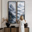 Forêt de pins brumeuse des montagnes, bleu-gris – Ensemble de 2 impressions d'art encadrées sur toile 60 po x 20 po x 2-134739011-134739010