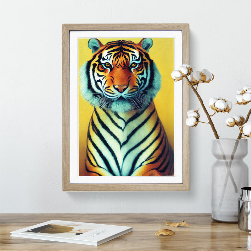 Portrait Of A Tiger No.2 - Print, 64cm H x 46 cm W, White, Oak Framed
