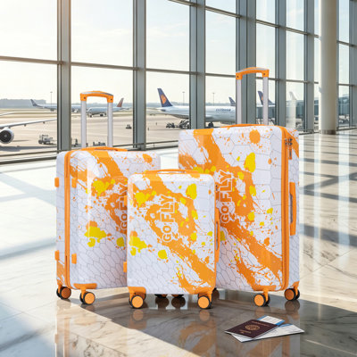 20 po / 24 po / 28 po 3 pièces / ensemble dans une valise à roulettes pivotantes pour PC, avec valise de transport, avec motif imprimé et serrure à combinaison