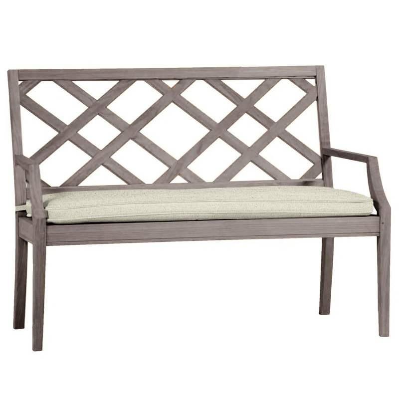 Haley Teak Garden Bench, Oyster Teak, Dove Sunbrella® Linen, Welt