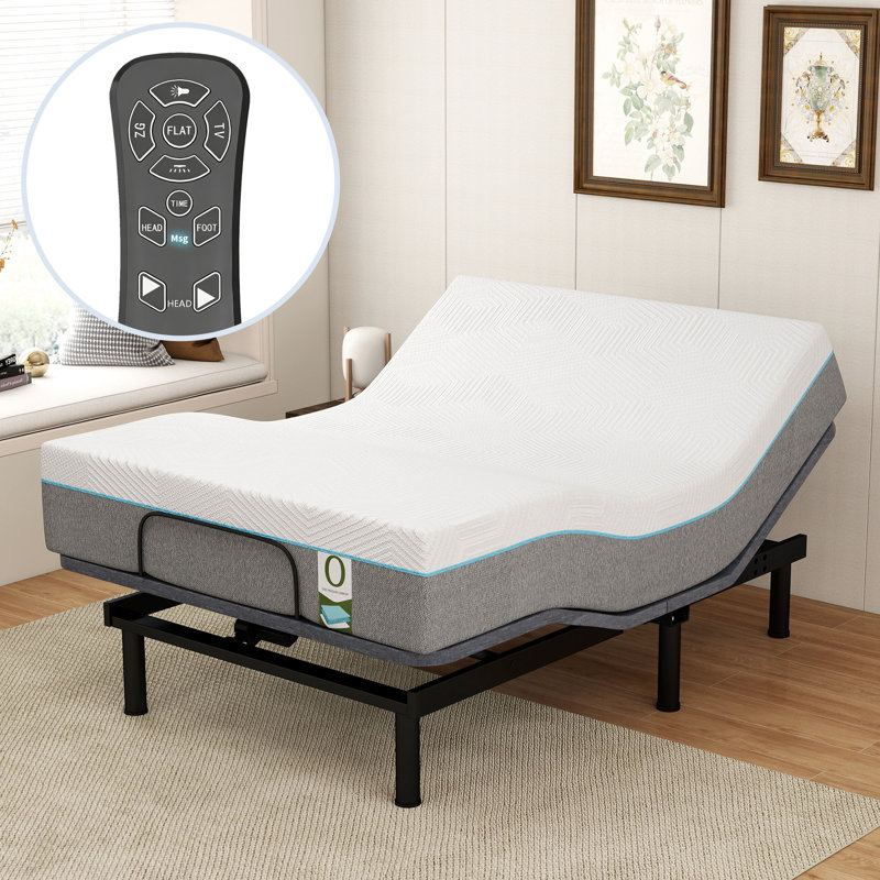 Adjustable Bed Frame With Memory Foam Mattress, Queen
