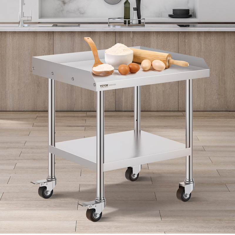 VEVOR Stainless Steel 28'' Adjustable Portable Work Table with Wheels