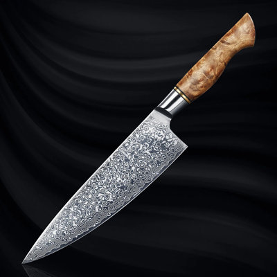 Senken Knives 67-layer Damascus Steel 8" Chef's Knife - Japanese Vg10 Steel Kitchen Knife With Natural Sycamore Wood Handle - Dynasty Collection