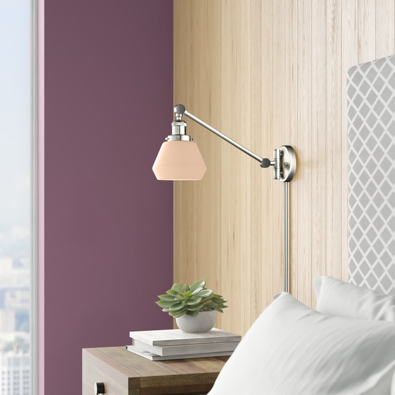 Chill Plug-in Swing Arm Sconce, Matte White Cased, Brushed Satin Nickel