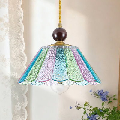 Junathean Single Petal Pendant Light With Multi-Color Glass, 10.6" Dia, E26 Base