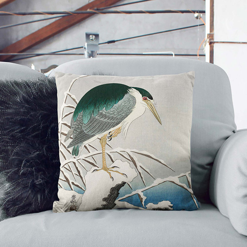 A Heron In The Snow Square Throw Cushion, 40 x 40 cm, Black