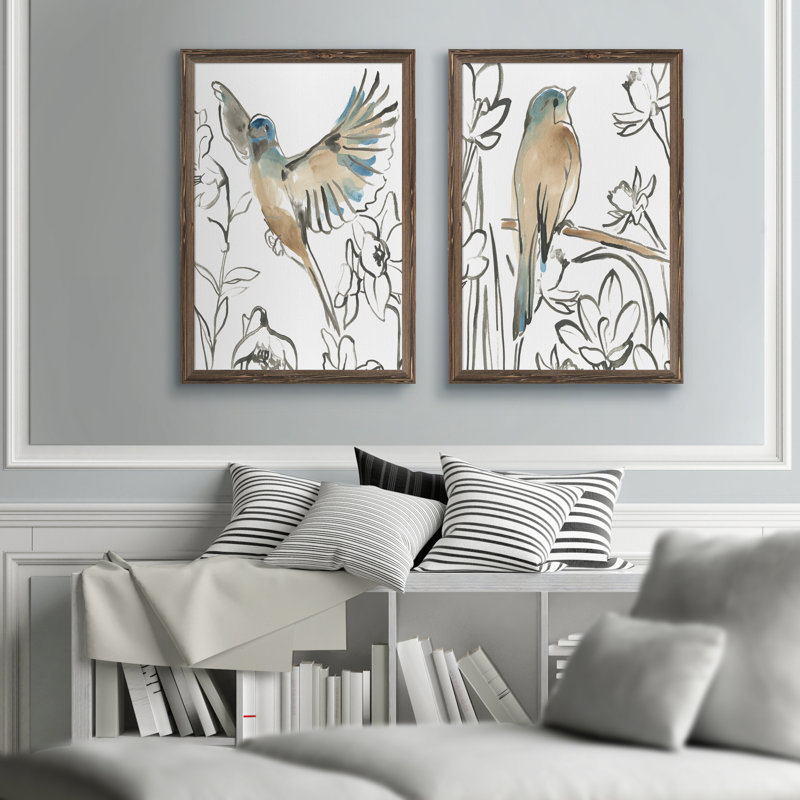 «Songbird Meadow III» par Vincent Van Gogh - ensemble de 2 cadres photo, H 20 po x l 17 po, Toile encadrée, Érable