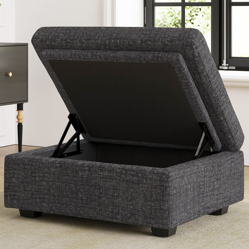 Hymes 29.9'' Wide Chenille Storage Ottoman, Black