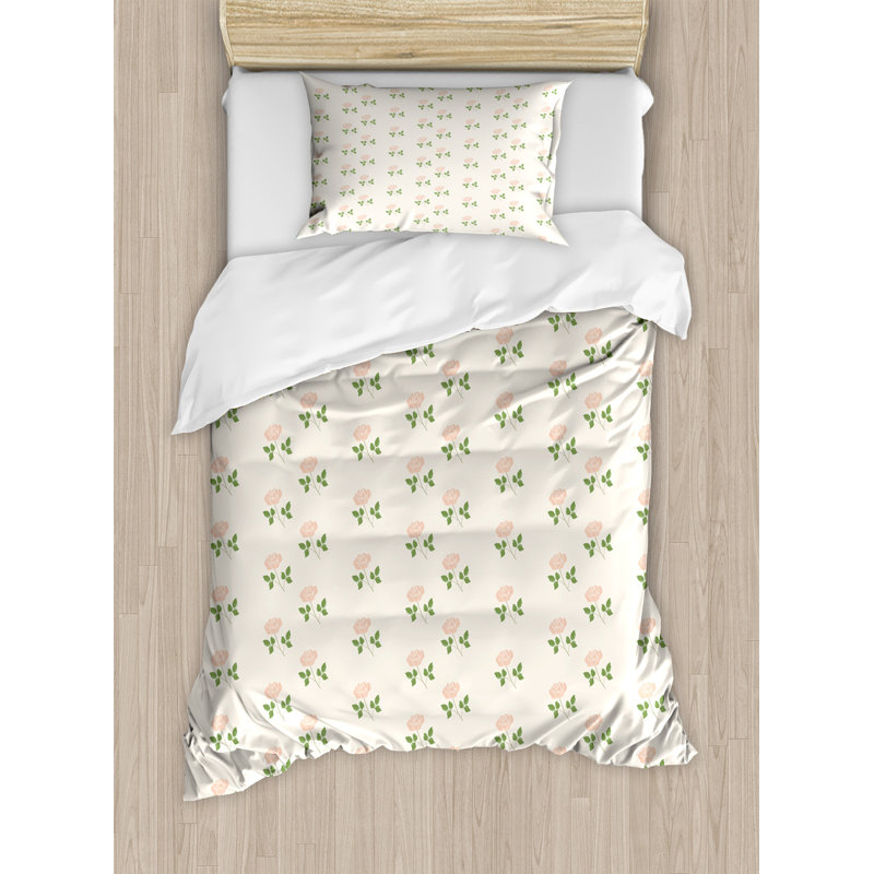 Rustic Polyester Geometric Shapes Duvet Cover, Twin Duvet Cover + 1 Pillow Sham, Rose Pink Petals