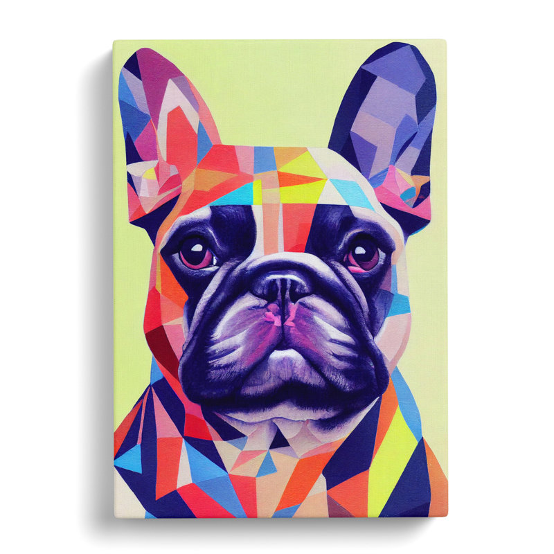 French Bulldog Painting Geometric - Wrapped Canvas, 76cm H x 50cm W x 3cm D