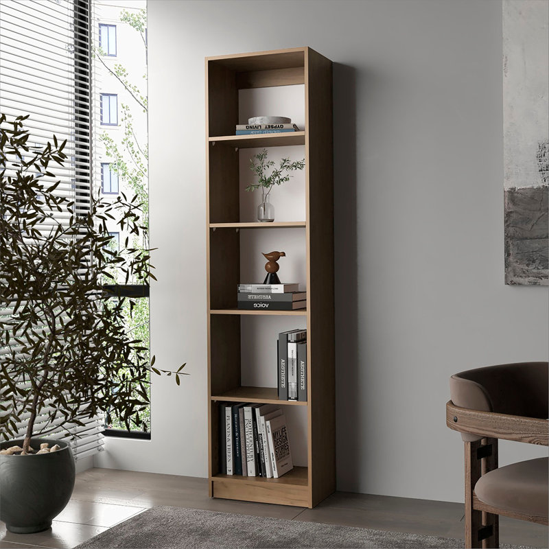 Natural Oak and White 5-Shelf Bookcase with Open Storage, (5 Shelves) 71.7"H x 17.8"W x 11.8"D