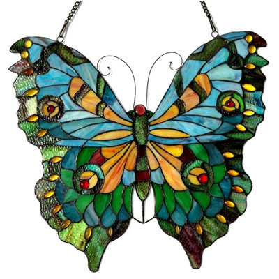  Mariposa Tiffany-Glass Butterfly Window Panel 21x20"