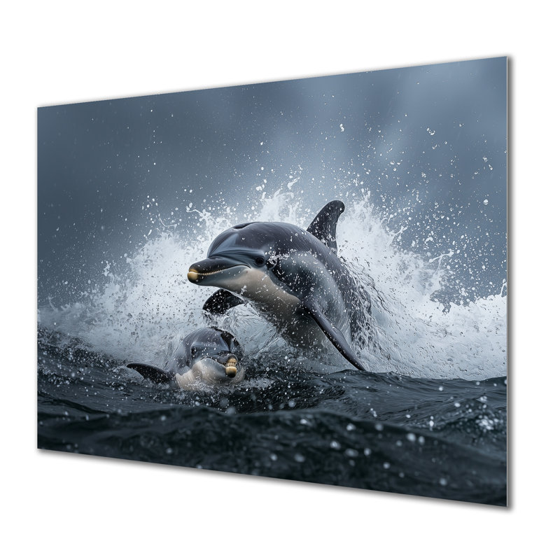 Dauphin, scène nautique en été I - animaux, impression murale en métal, H 12 po x l 20 po x P 0,84 po