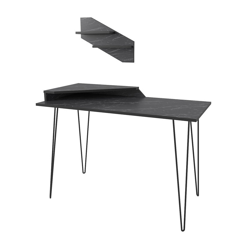 Alduina 120Cm W Rectangular Desk with Wallshelf, Black