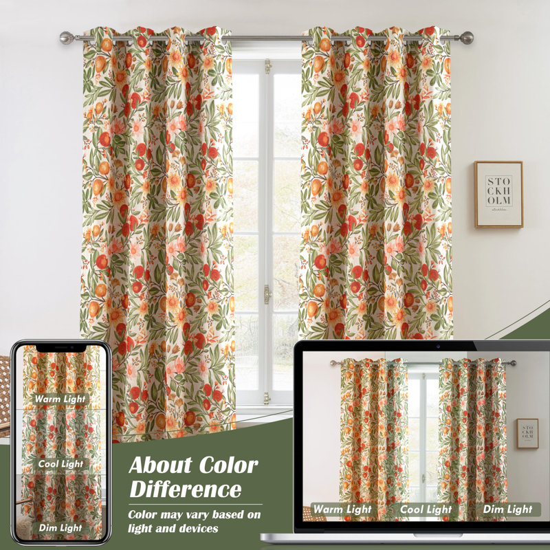 Hansfried Floral Blackout Thermal GrommetCurtain Panels, 52" W x 54" L