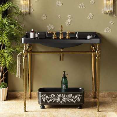 Lavabo de salle de bain mural 36 "avec pieds en acier inoxydable et 3 trous de robinet
