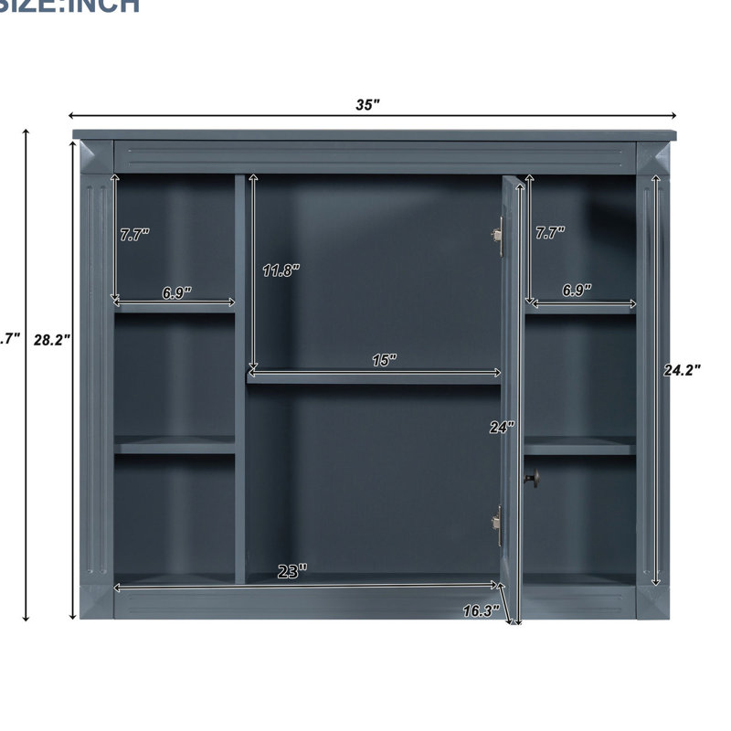 Armoire murale de salle de bain 35 po x 28 po - Design moderne, construction, miroir de rangement dissimulé 28 po, tablettes spacieuses, tableau, fixation