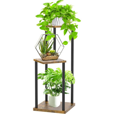 3 Tier Plant Stands Indoor, Metal Wood Tiered Corner Plant Stand Pot Holder, Wood Flower Shelf Orchid Display Rack for Living Room Bedroom Outdoor Bal by 17 Stories