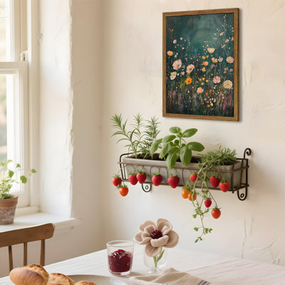 3D Stereo Textured Vintage Wildflower Wall Art, Green Floral Wall Decoration Painting, Hand-Painted Sandstone Farmhouse Plant Landscape Painting