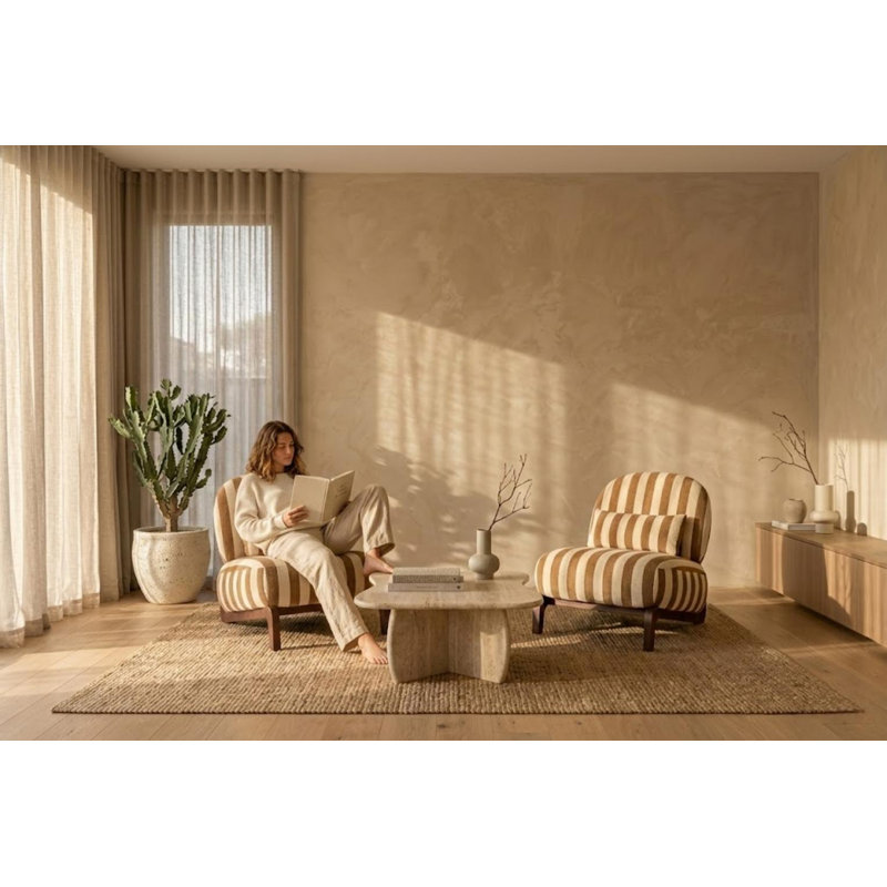 Méridienne Mid-Century moderne avec base traîneau, Ivoire / taupe chaud