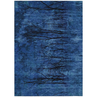 Machine Washable Indoor/Outdoor Xhevrie Blue Rug
