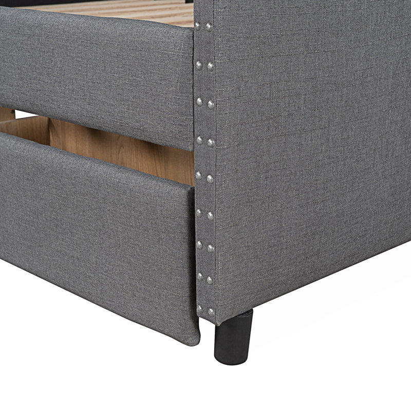 Modern Upholstered Daybed With Two Drawers, Gray