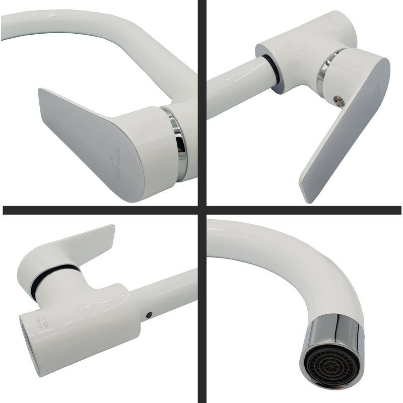 Belfry Kitchen Bowley Kitchen Faucet, White/Chrome