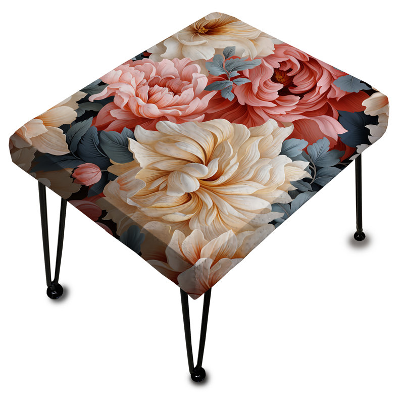 Beige et rose Timeless Peony Delights - Repose-pieds rectangulaire floral