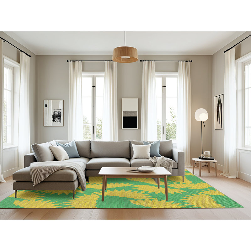 Tapis décoratif jaune Pledger, Rectangle 8 pi x 10 pi