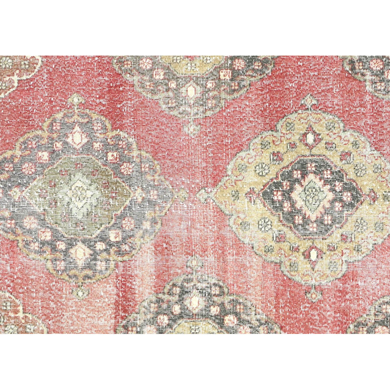 One-of-a-Kind Hand-Knotted 1960s 4'7" x 12'10" Runner Wool Area Rug in Red/Gray/Beige