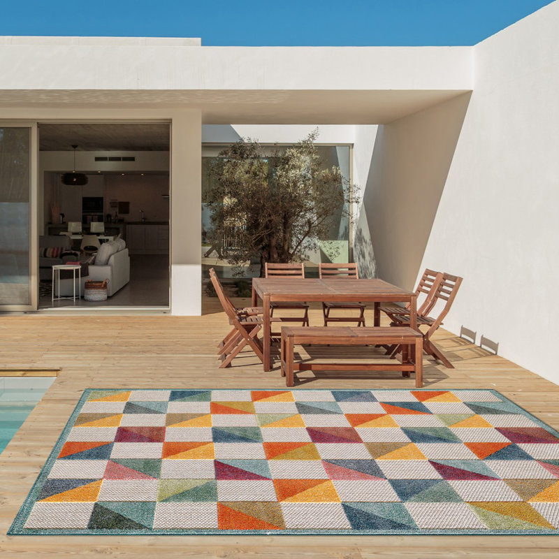 Tapis intérieur / extérieur orange et ivoire 2 pi x 4 pi résistant aux taches