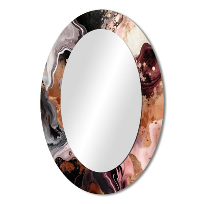 Pink Black Chromatic Agate I - Modern Oval Wall Mirror