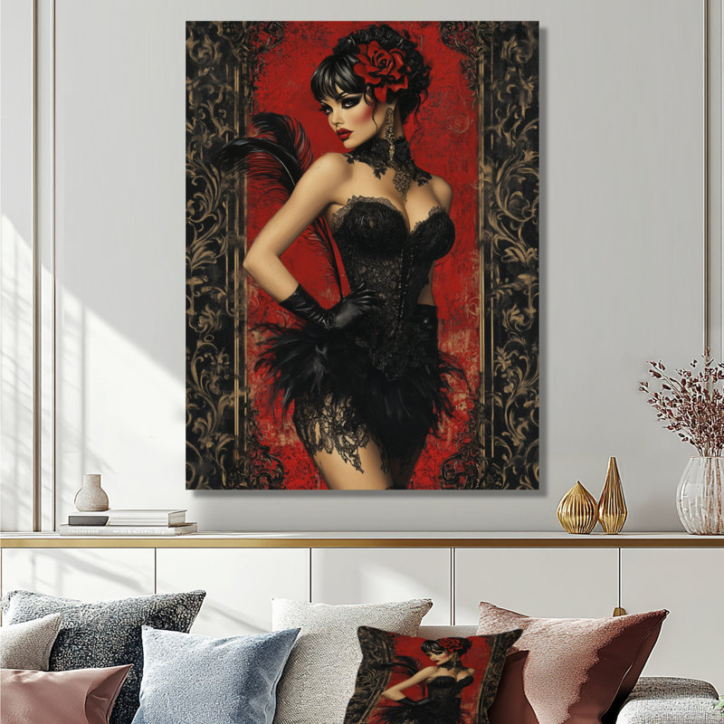 Timeless Elegance Cabaret Woman - Art mural de salon femme Cabaret, Cadre photo blanc, H 32 po x l 16 po