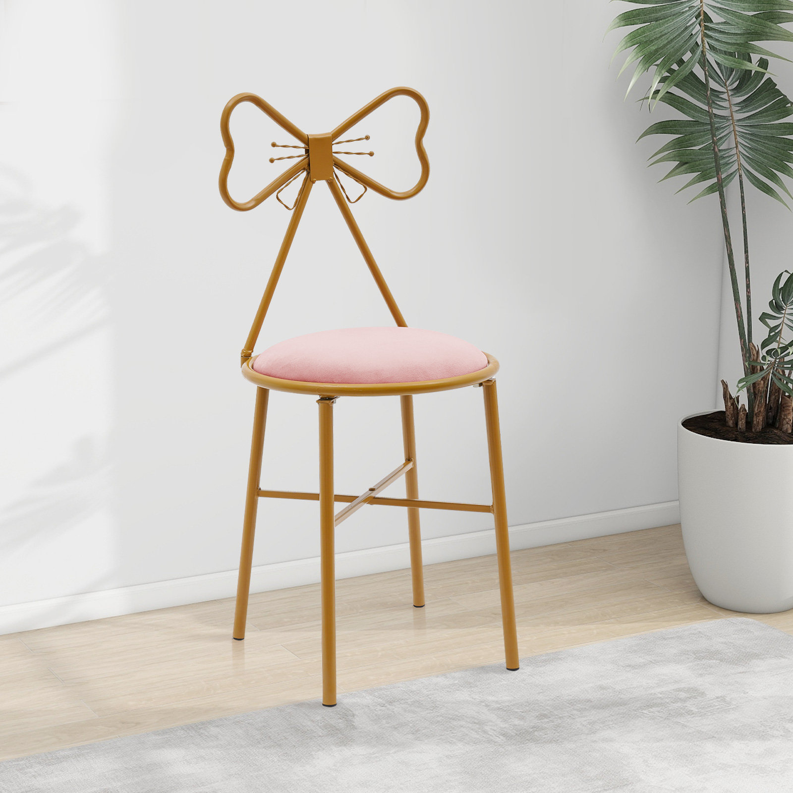 Everly Quinn Eluid Bow Tie Light Pink Vanity Chair & Reviews | Wayfair