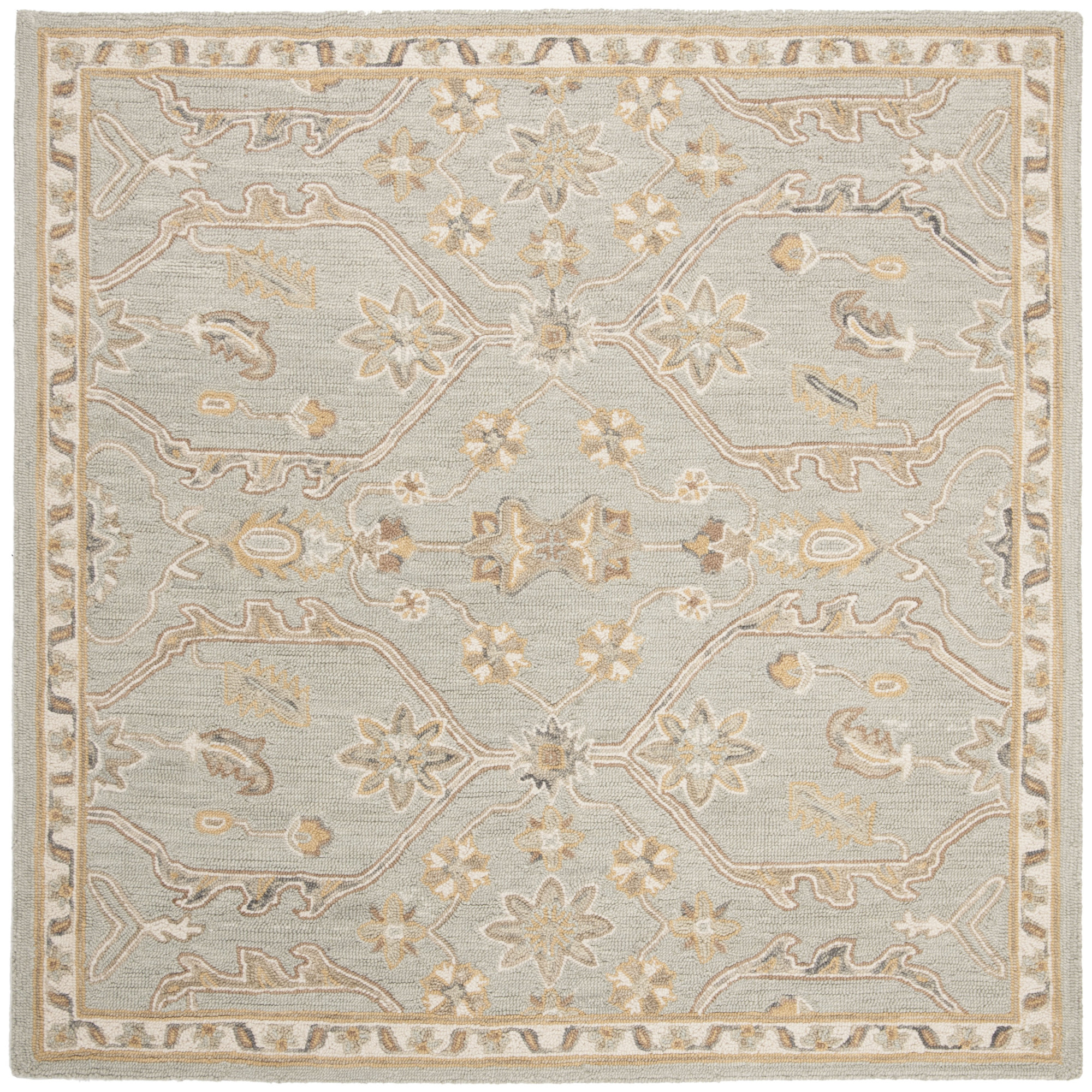Airlie Oriental Handmade Tufted Wool Area Rug in Slate/Beige, Square 4'