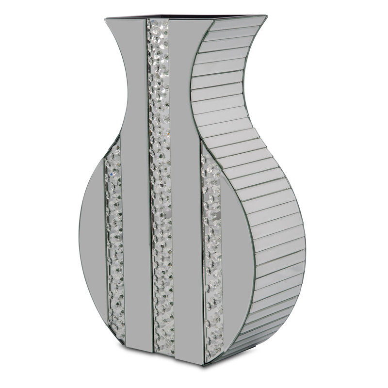 Silver Mirrored Crystal Accent Table Vase