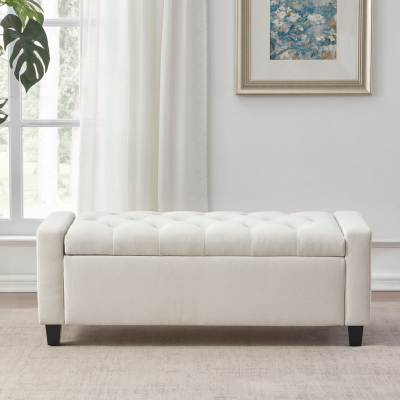 Polyester Upholstered Storage Bench, Beige