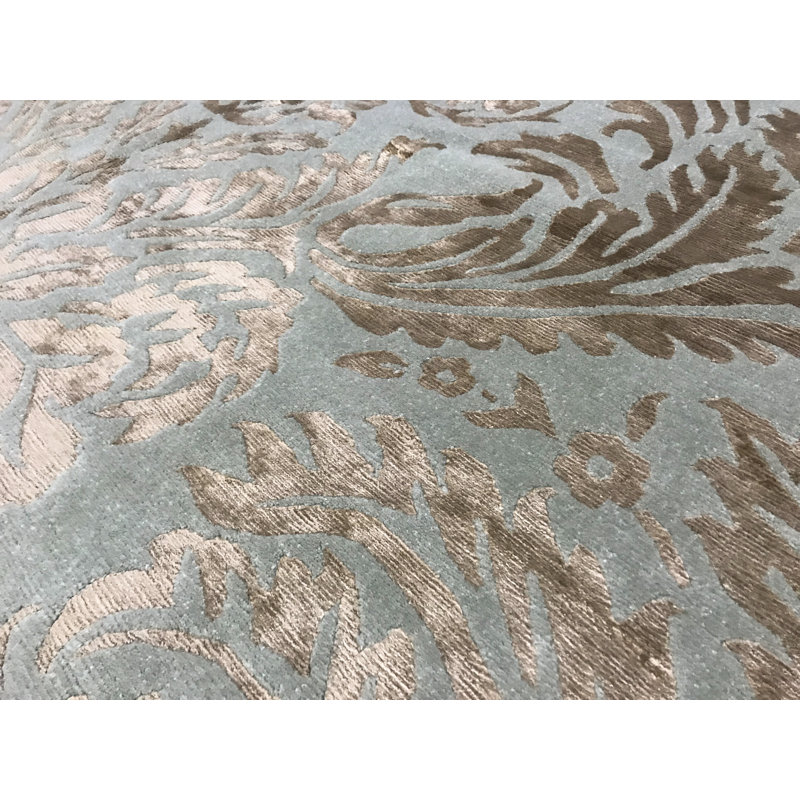 Himalayan Art Damask Area Rug in Blue, Rectangle 6'3" x 9'1"