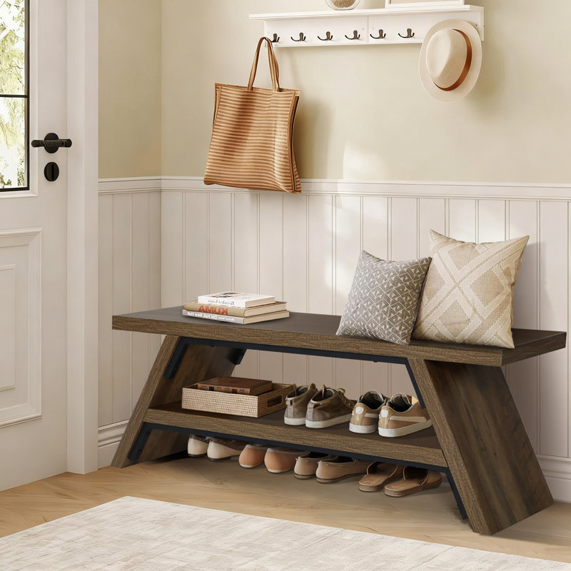 Banc de rangement pour chaussures, Brun, H 17,72 po x l 47,24 po x P 11,61 po