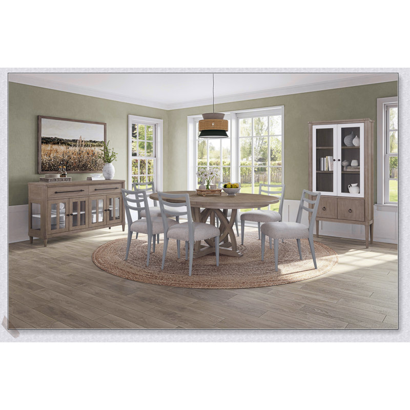 Ensemble de table de salle à manger ronde extensible avec 4 chaises en échelle, porte de verre et présentoir pour une utilisation polyvalente à la maison