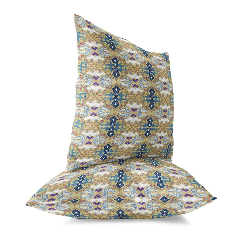 Amrita Sen 18" Square Beige and Blue Floral Throw Pillow