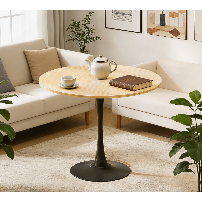 Gedin Round Living Room Dining Table, Natural, Black, 29.1" H x 23.6" Lx 23.6" W