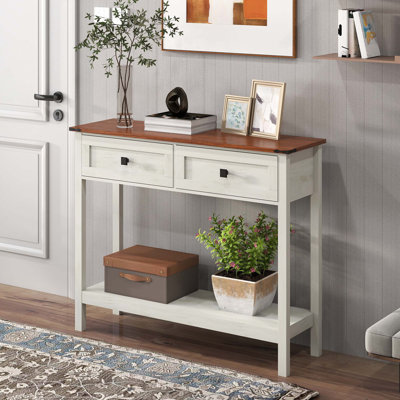 Console de style campagne avec 2 tiroirs et tablette de rangement inférieure pour le vestibule
