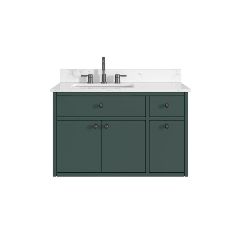 Meuble-lavabo simple 36 po avec plateau en pierre reconstituée Paisley, Vert