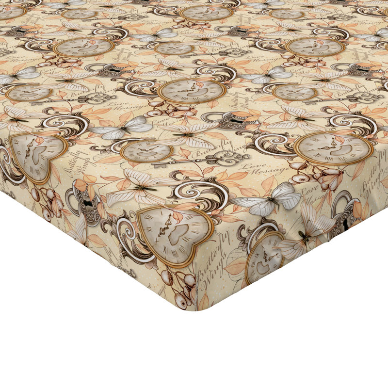 Drap-housse à motif floral Ambesonne, Brun pastel, taupe, gris / floral, Drap-housse grand