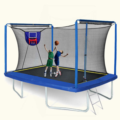 New 8Ft By 12Ft Rectangular Trampoline With Basketball Board,Ball Inflater And Ladder-ASTM Standard Tested And CPC Certified