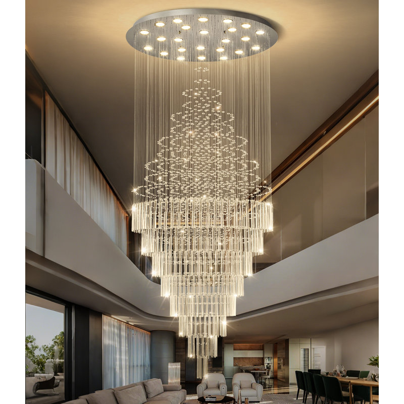 Lustre en cristal pour plafonds hauts argenté, Argent