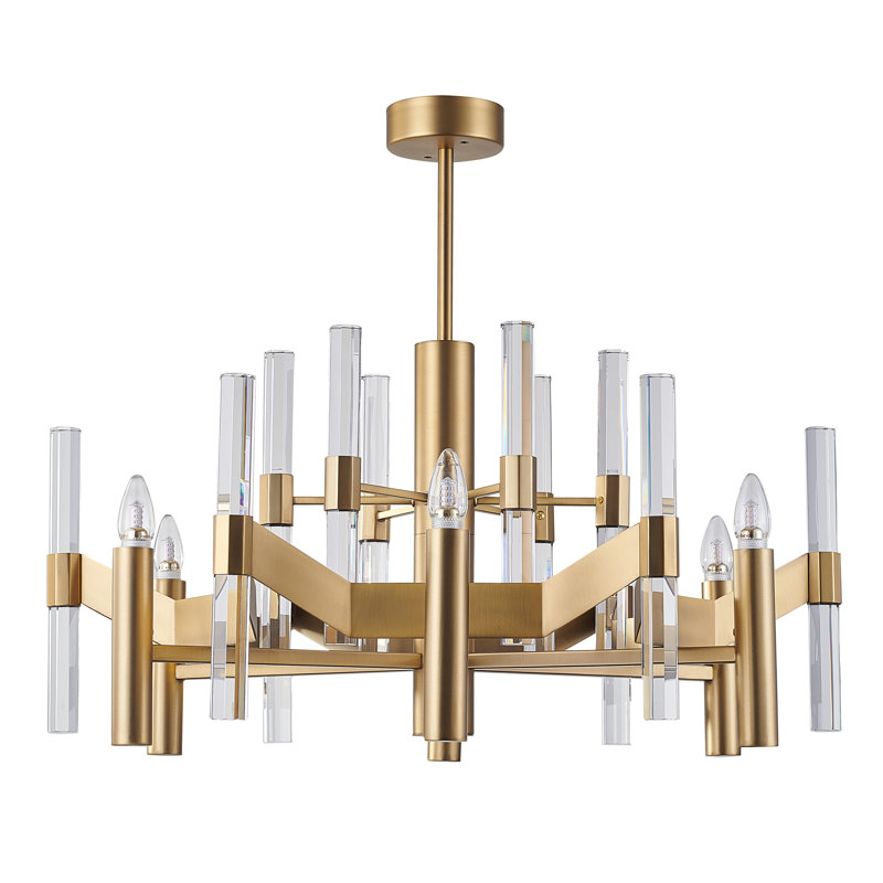 Lustre en cristal 2 lumières Modern, Laiton antique