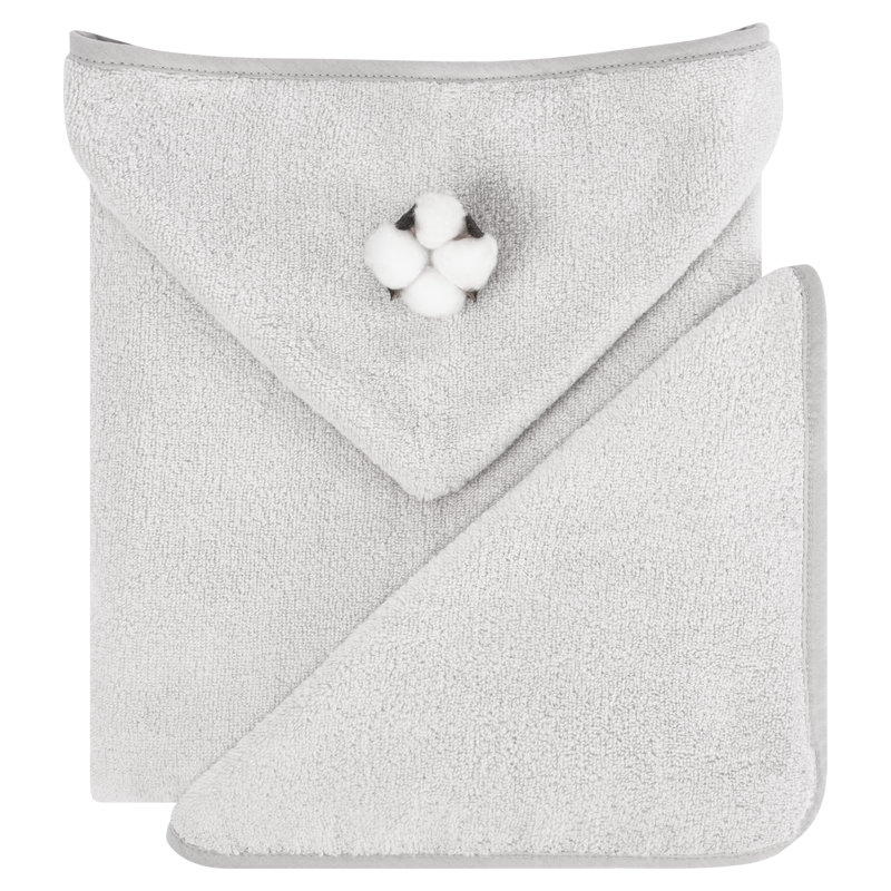 100% Cotton Soft Fluffy Baby Toddler Hooded After Shower Towels, Gray