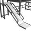 Lit mezzanine en métal avec glissade et escalier, structure silencieuse et tablettes de rangement avec toit de maison de jeu-589943617-589943618
